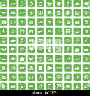 100 business set di icone grunge green Illustrazione Vettoriale
