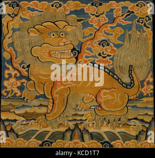 明早期 緙絲獅子補, Rank Badge con Lion, dinastia Ming (1368-1644), xv secolo, Cina, seta e metallico arazzo thread (kesi Foto Stock