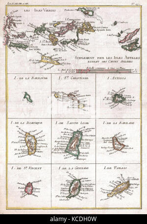 1780, Raynal e Bonne Mappa di Isole Vergini e delle Antille, West Indies, Rigobert Bonne 1727 - 1794 Foto Stock