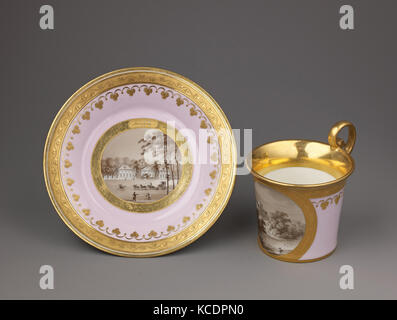 Tazza e piattino con vedute della Pulawy, un palladiano country house, ca. 1817 Foto Stock