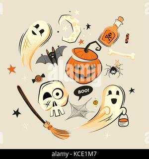 Il design di halloween decorazioni di vettore e caratteri. Illustrazione Vettoriale