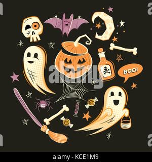 Il design di halloween decorazioni di vettore e caratteri. Illustrazione Vettoriale