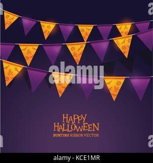 Arancione e viola festival di halloween bunting nastri. illustrazione vettoriale decorazioni. Illustrazione Vettoriale