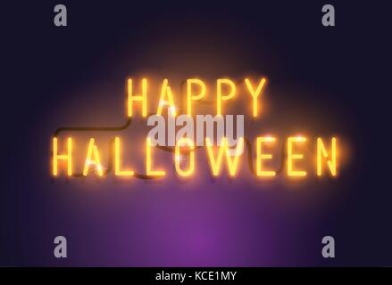 Neon incandescente happy Halloween segno decorazione stagionali. illustrazione vettoriale. Illustrazione Vettoriale