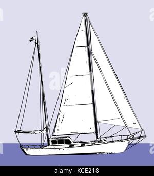 Barca a vela sketch illustrazione vettoriale Illustrazione Vettoriale