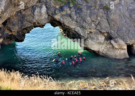 Coasteering stair foro Lulworth Dorset England Regno Unito Foto Stock