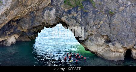 Coasteering stair foro Lulworth Dorset England Regno Unito Foto Stock