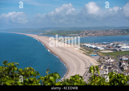 Chesil Beach dal di sopra Portland Dorset Inghilterra Foto Stock