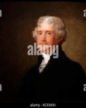 Ritratto di Thomas Jefferson (1743-1826) un americano padre fondatore, presidente degli Stati Uniti e autore della Dichiarazione di Indipendenza. Dipinto da Gilbert Stuart (1755-1828) un pittore americano. Datata del XIX secolo Foto Stock