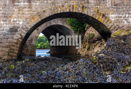 Due archi in pietra su di un fiume vicino audierene, Bretagna Francia Foto Stock