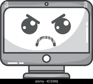 Scala di grigi kawaii carino arrabbiato schermo monitor Illustrazione Vettoriale