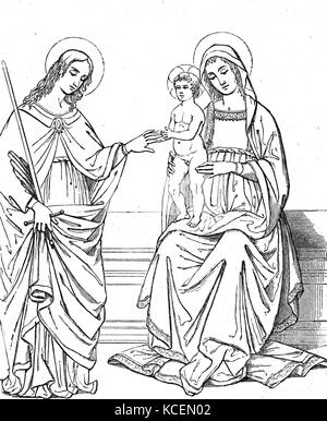 Il Matrimonio mistico di Santa Caterina (o 'Mystic') copre due soggetti diversi nell'arte cristiana derivanti da visioni ricevute da Santa Caterina di Alessandria o di Santa Caterina da Siena (1347-1380), in cui queste sante vergini è andato attraverso un mistico matrimonio cerimonia nuziale con Cristo, in presenza della Vergine Maria, consacrare se stessi e la loro verginità per lui. Foto Stock