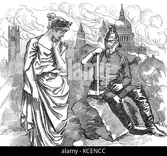 Illustrazione raffigurante il Capitano Eyre Massey Shaw (1830-1908) il Sovrintendente del Metropolitan Vigili del fuoco e la Londra motore Fire stabilimento. Datata del XIX secolo Foto Stock