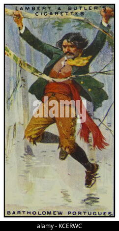 Lambert & Butler, pirati e banditi, carta di sigaretta che mostra: Bartolomeu Português, un buccaneer portoghese che ha attaccato spedizione spagnolo nei tardi 1699s; egli ha anche stabilito uno dei primi gruppi di regole popolarmente conosciuta in pirate lore come "Il Pirata Codice dell', poi utilizzato dai pirati del xviii secolo come John Phillips, Edward bassa e Bartholomew Roberts. Foto Stock