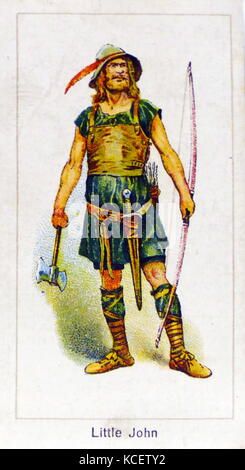 Londra carta di sigaretta company card 1924 raffiguranti: John LITTLE (Robin Hood ha cambiato il suo nome in piccolo Giovanni) è un leggendario compagno di fuorilegge di Robin Hood. Egli è detto essere Robin's chief tenente e secondo in comando della Merry uomini. Foto Stock