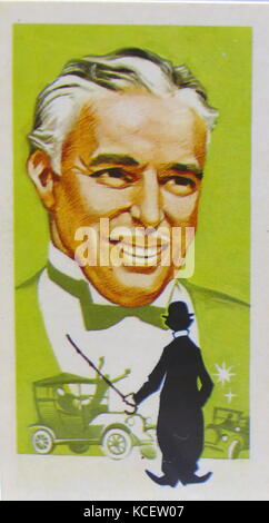 1969 Brooke Bond raccoglitori carta di tè, raffiguranti: Sir Charles Spencer "" Charlie Chaplin, KBE (16 Aprile 1889 - 25 dicembre 1977) era un inglese un attore comico, regista e compositore che ha raggiunto la fama durante l'epoca del film muto. Foto Stock