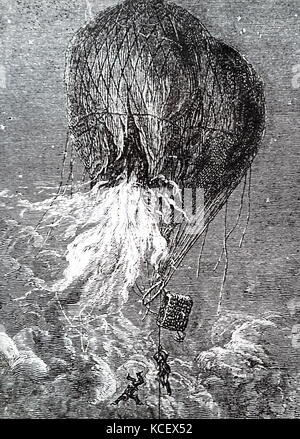 Incisione raffigurante un palloncino che cadono in mare. Datata del XIX secolo Foto Stock