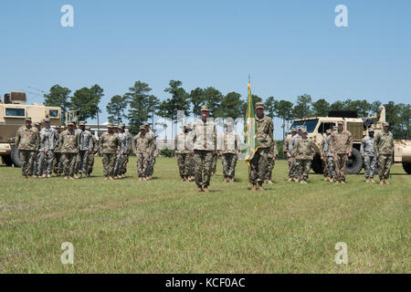 La 59a comando di truppa, Carolina del Sud esercito nazionale guardia, conduce una modifica del comando cerimonia al mcentire comune di Guardia nazionale in base eastover, Carolina del Sud, 10 giugno 2017. comandante uscente esercito degli Stati uniti col. Robert carruthers rinunciato a comando per US Army lt. col. Legno di Timothy con US Army maj. gen. Robert e. livingston, jr., l'aiutante generale per la Carolina del Sud, officiating la cerimonia. L'evento è stato anche riconosciuto un cambiamento della responsabilità per la valutazione massima non ufficiale incaricato in 59a comando di truppa, dove il comando in uscita sgt. maj. chet welch trasferiti responsa Foto Stock