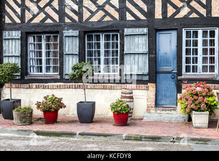 Un graticcio in costruzione beuvron-en-Auge in Normandia, Francia Foto Stock