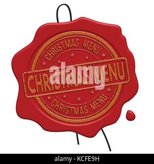 Menu di natale sigillo di cera rossa isolato su sfondo bianco, illustrazione vettoriale Illustrazione Vettoriale