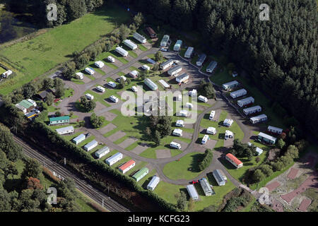 Vista aerea del monte Visualizza Caravan Park, Abington, sud ovest della Scozia, Regno Unito Foto Stock