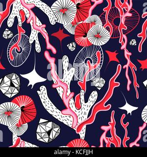 Abstract marine design pattern coral e raggi Illustrazione Vettoriale