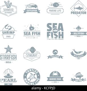 Pesce di mare icone logo impostare, stile semplice Illustrazione Vettoriale