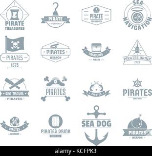 Il logo dei pirati set di icone, stile semplice Illustrazione Vettoriale