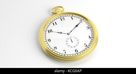Golden pocket watch isolati su sfondo bianco. 3d illustrazione Foto Stock