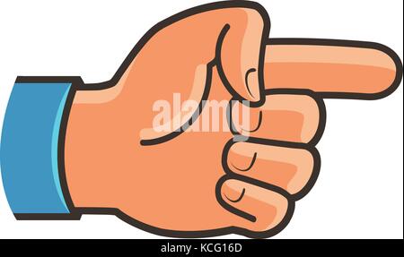 Simbolo della mano di puntamento. Indice, indice, etichetta gestuale o icona. Illustrazione vettoriale dei cartoni animati Illustrazione Vettoriale