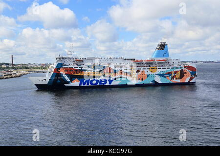 MS Princess Anastasia nel porto di Tallin, Estonia, Mar Baltico - un cruiseferry costruito nel 1986 ed è attualmente di proprietà di proprietà di Moby Lines. Foto Stock