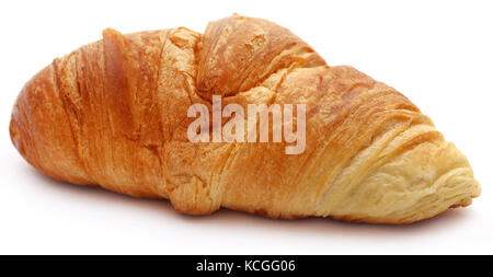 Primo piano di gustosi croissant su sfondo bianco Foto Stock