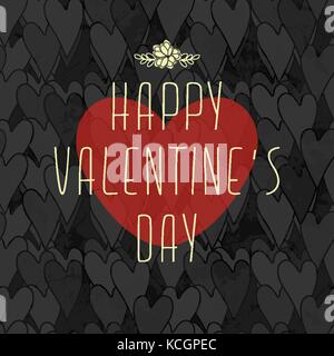 Grunge sporco di san valentino card con seamless pattern con cuori Illustrazione Vettoriale
