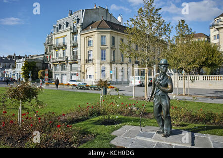 Charlie chaplin monumento nella città di Vevey, Canton Vaud, Svizzera Foto Stock
