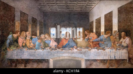 Ultima Cena di Leonardo Da Vinci. L Ultima Cena di Leonardo da Vinci (1452-1519) c.1494-98, nel refettorio del convento di Santa Maria delle Grazie, Milano, Italia Foto Stock