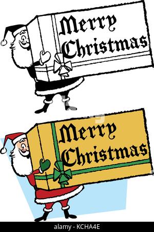Santa Claus tenendo un gigante avvolto il Natale lettura presente Buon Natale Illustrazione Vettoriale