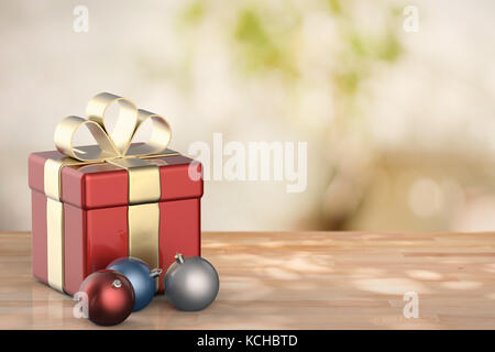 3D rendering confezione regalo rossa con le palle di Natale Foto Stock
