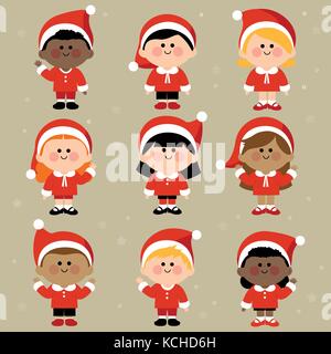 Diversi gruppi di bambini vestiti in christmas santa claus costumi Illustrazione Vettoriale