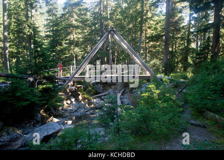 Trail Running sul sentiero Arcobaleno Arcobaleno al lago. Whistler, British Columbia Foto Stock