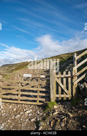 Il sentiero pedonale e cancello che conduce al bordo fremington sopra di reeth nel Yorkshire Dales, Inghilterra. Foto Stock
