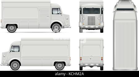 Alimentare il vettore carrello mock up per auto branding, pubblicità, identità aziendale mobile cucina retrò van modello. tutti gli strati e gruppi ben organizzato Illustrazione Vettoriale