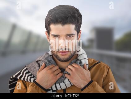 Composito Digitale dell uomo che indossa una sciarpa sul ponte Foto Stock