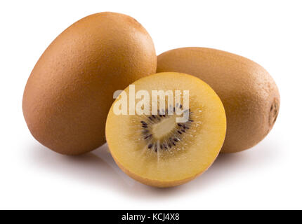 Golden kiwi isolato su uno sfondo bianco. Foto Stock