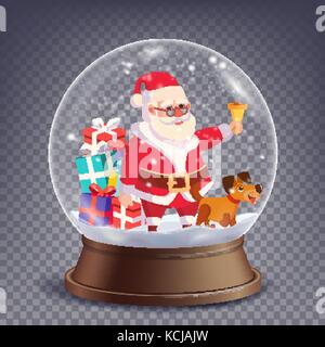 Xmas vuoto snow globe vettore. santa claus campana che squilla e sorridente. inverno natale design elemento. sfera di vetro su un supporto isolato su sfondo trasparente illustrazione Illustrazione Vettoriale