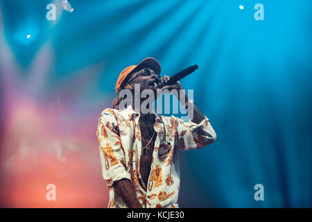 Il rapper americano Wiz Khalifa si esibisce in un concerto dal vivo al festival musicale danese Roskilde Festival 2016. Danimarca, 29/06 2016. Foto Stock