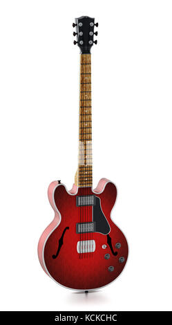 Chitarra elettrica con rosso fiammante finiture in legno. 3d'illustrazione. Foto Stock