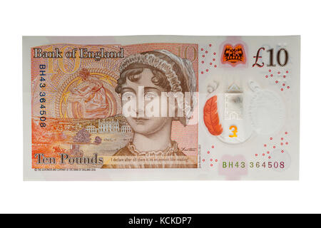 Un nuovo 2017 £10 nota su sfondo bianco Foto Stock
