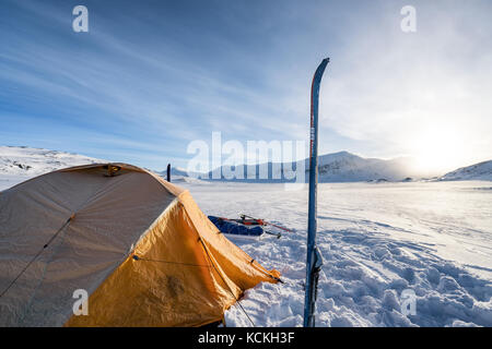 Sci alpinismo nelle kebnekaise massiccio montuoso, kiiruna, Svezia, Europa Foto Stock