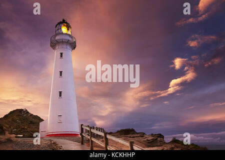 Castle point lighthouse, tramonto, Wairarapa, Nuova Zelanda Foto Stock