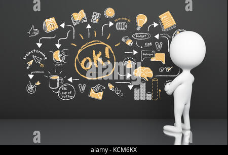 3d illustrazione. bianco persone cercano business schizzo pensieroso. business e il concetto di strategia Foto Stock